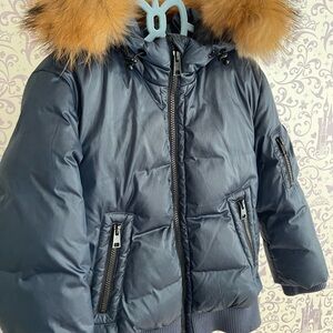 Blue Puffer Jacket with Fur Hood